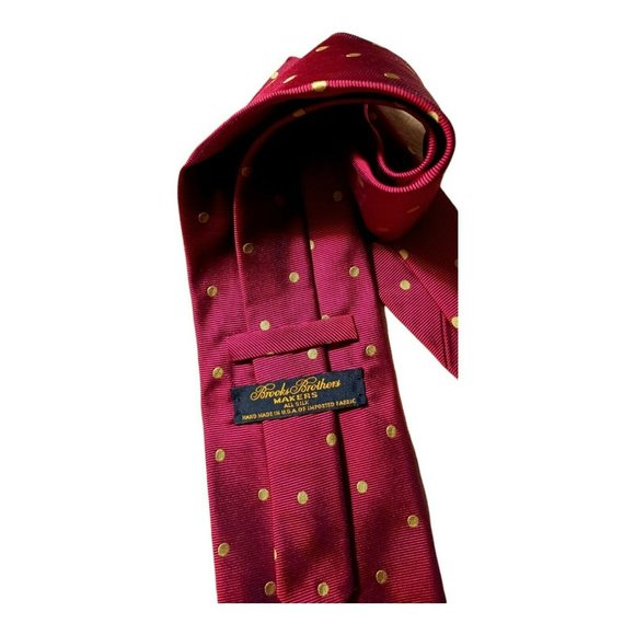Vtg Brooks Brothers Makers 100%Silk Tie Made in USA 58" Lg 3.75" W Burg Tan Dot - Picture 2 of 4